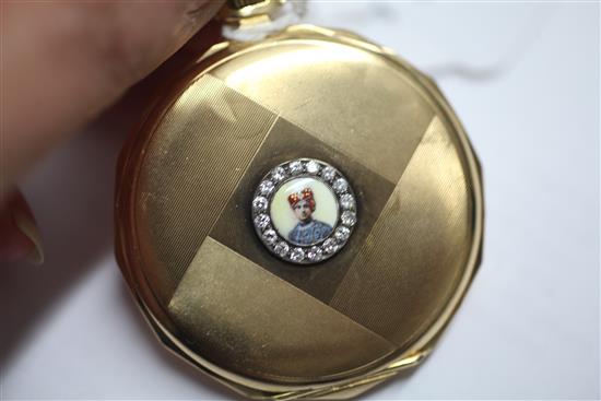 An early 20th century Swiss E. Eberhard 18ct gold and diamond set keyless lever dress pocket watch,